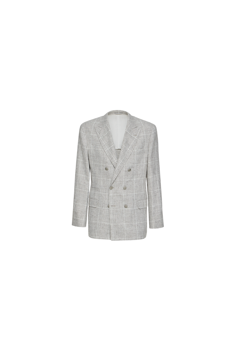 Linen Prince of Wales one-and-a-half breasted deconstructed blazer with metal buttons, Alternate, color, Panama