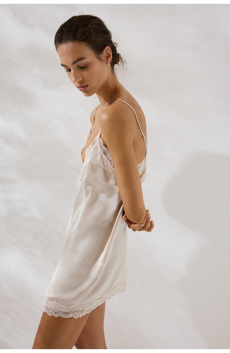 H&M Lace-trimmed satin nightgown, Main, color, Light Beige