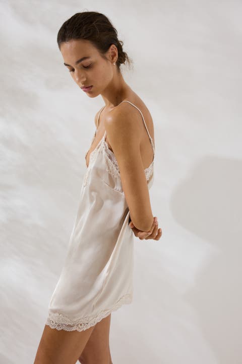 Lace-trimmed satin nightgown