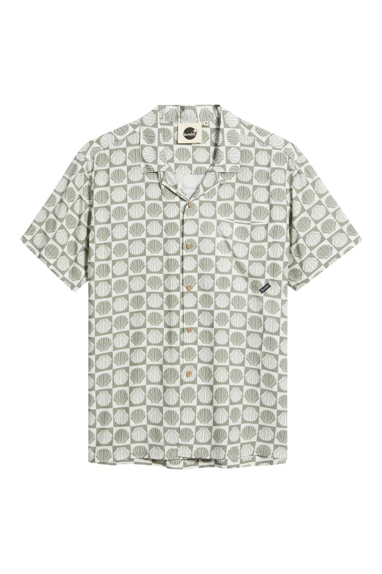Seashell Print Camp Shirt, Alternate, color, OLIVE/ CREAM