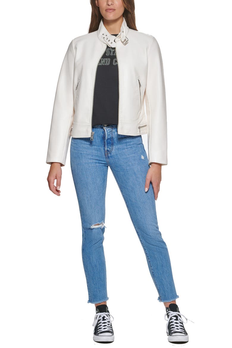 Levi's® Women's Faux Leather Racer Jacket, Alternate, color, OYSTER