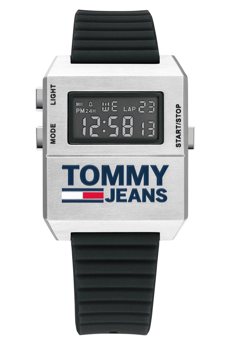 Digital Rubber Strap Watch, 32.5mm x 42mm, Main, color, BLACK/ SILVER