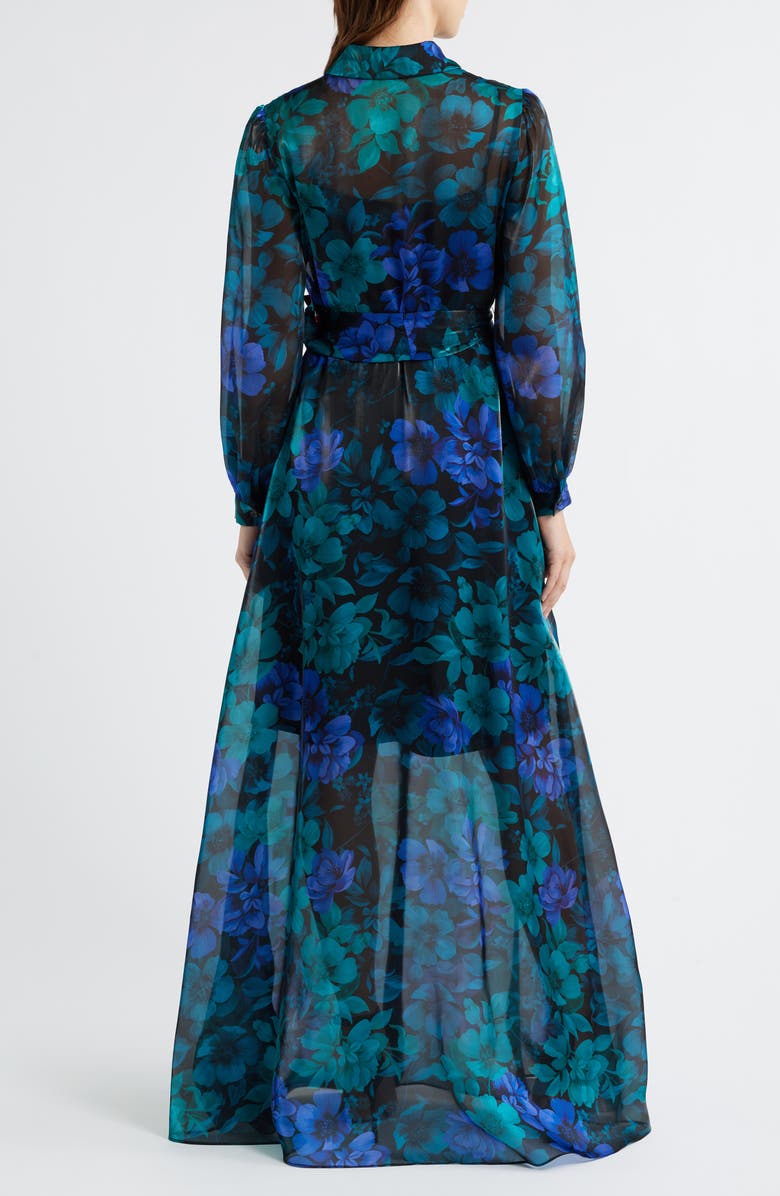 Julia Jordan Floral Print Long Sleeve Shirtdress, Alternate, color, Blue Multi