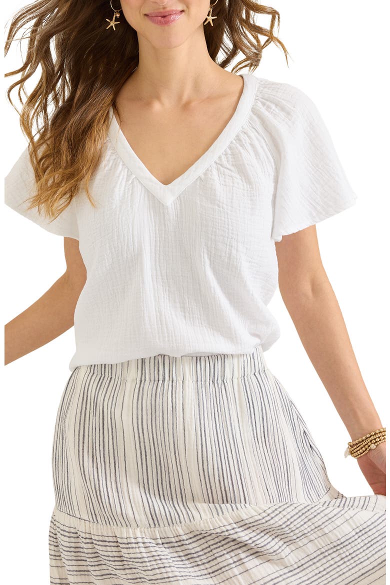 Flutter Sleeve Cotton Gauze Top, Main, color, WHITE