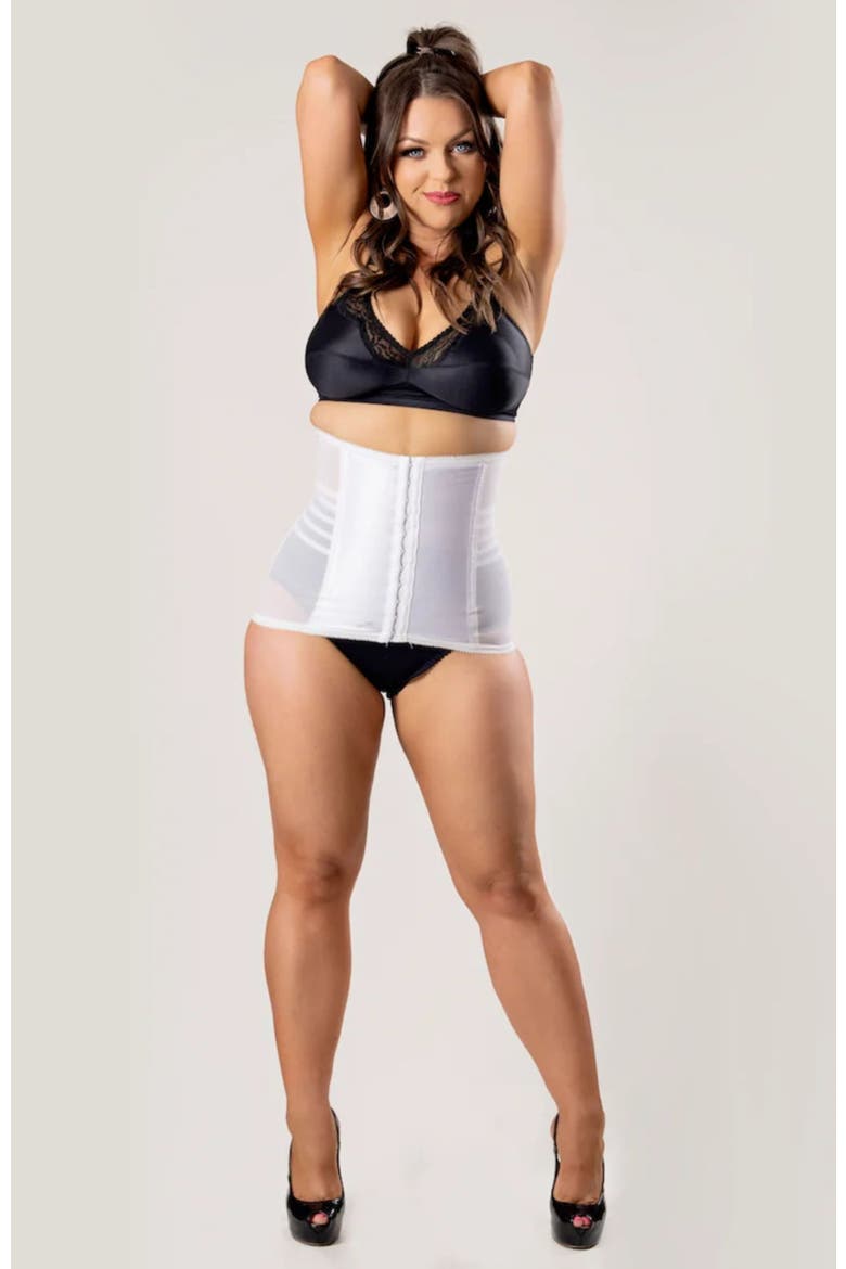 Shapette Powermesh Satin Panel Waist Cincher, Alternate, color, White
