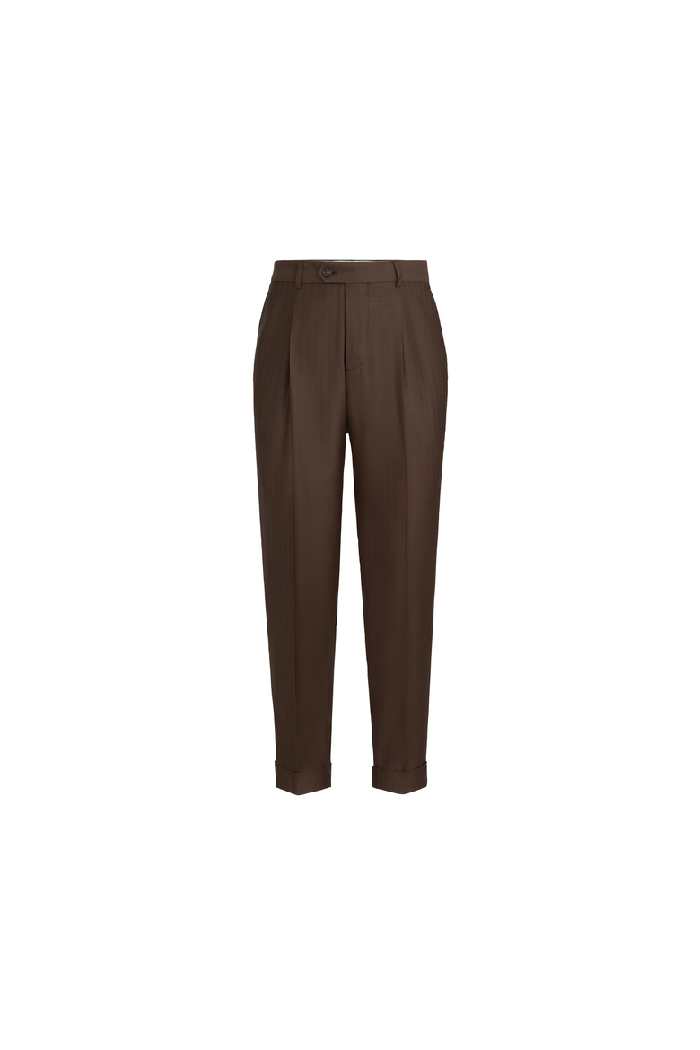 Virgin wool and cashmere trousers with pleat, Alternate, color, Brown