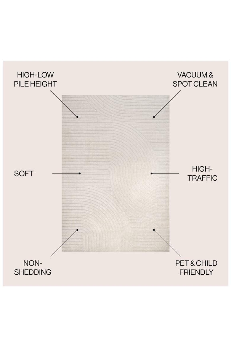 Hallie High-Low Minimalist Curve Geometric Indoor/Outdoor Area Rug, Alternate, color, Ivory/Cream