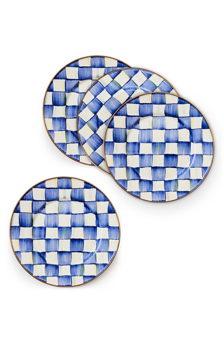 MACKENZIE CHILDS Royal Check Set of 4 Salad Plates, Alternate, color, Blue/ White