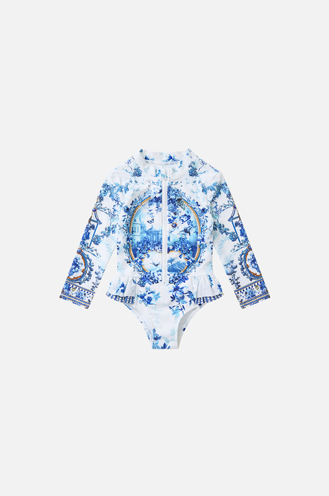 Kids Ruched Tie Side Long Sleeve Paddle Suit