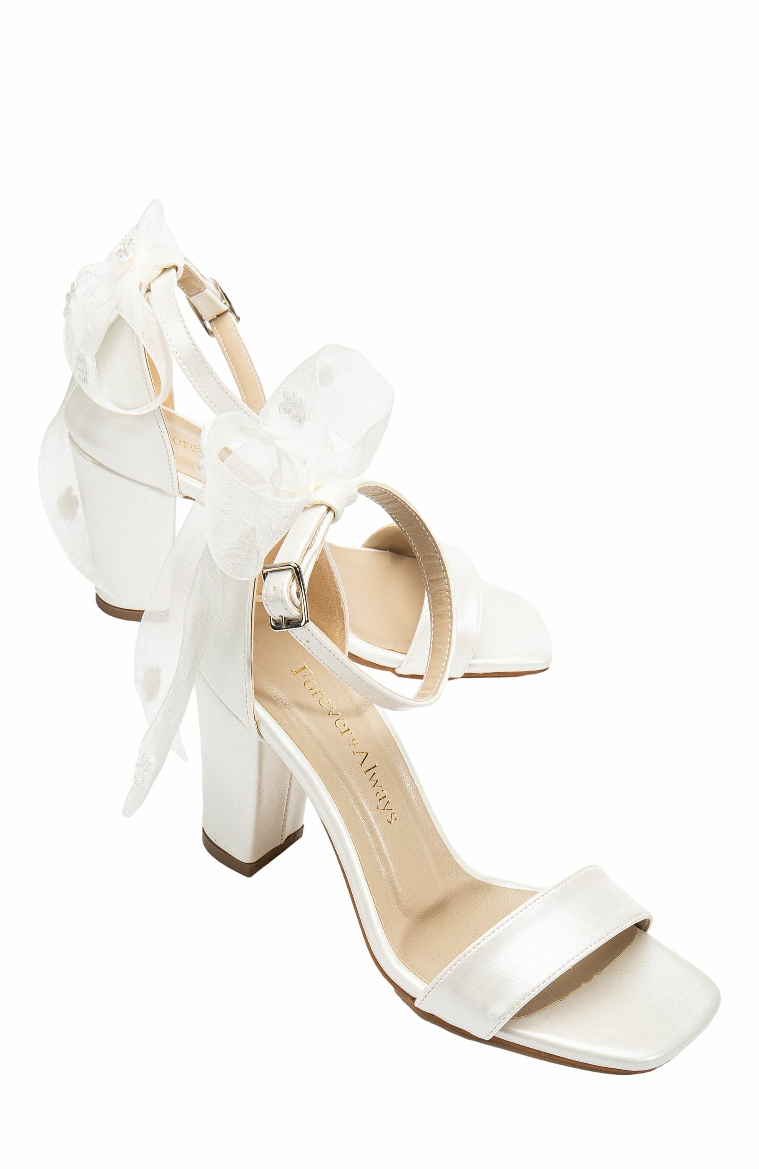 Forever & Always Shoes Rafaelle Bridal Sandals with Lace Back Bow, Main, color, Ivory