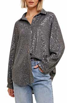WISHLIST Sequin Button-Up Blouse