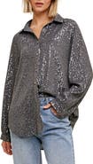 WISHLIST Sequin Button-Up Blouse