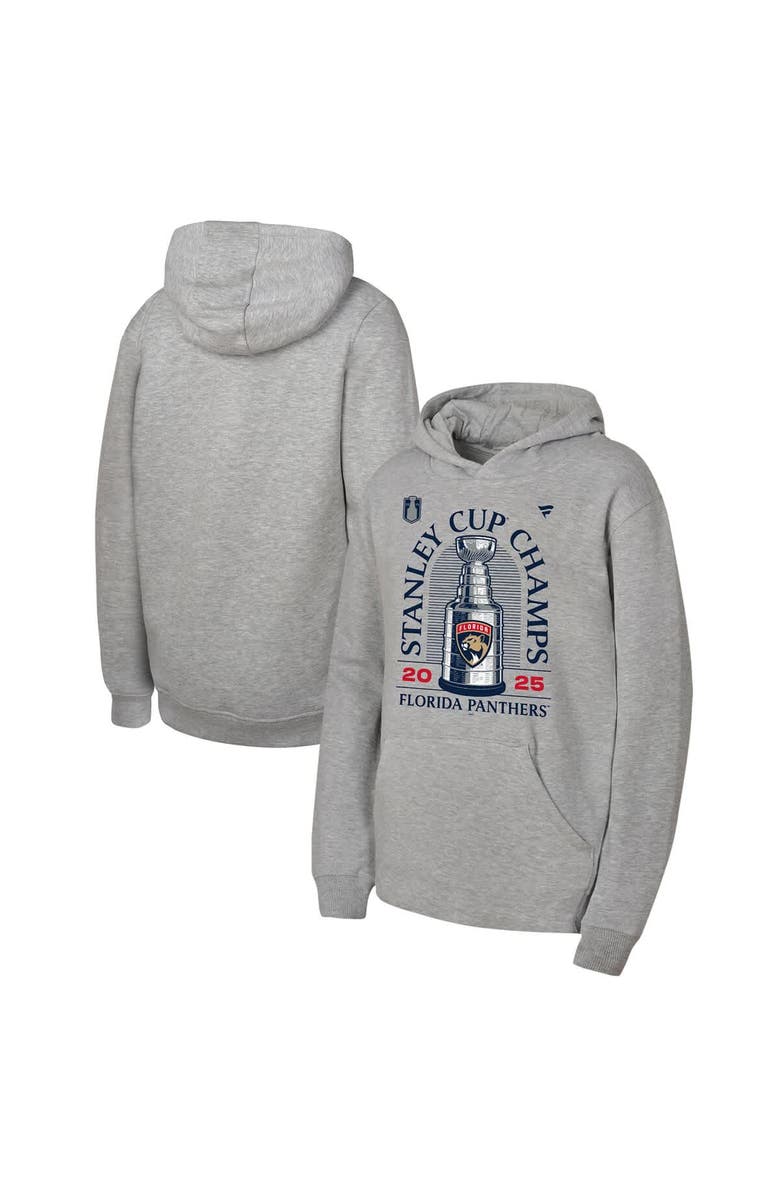 FANATICS Youth Fanatics Heather Gray Florida Panthers 2025 Stanley Cup Champions Locker Room Pullover Hoodie, Alternate, color, 