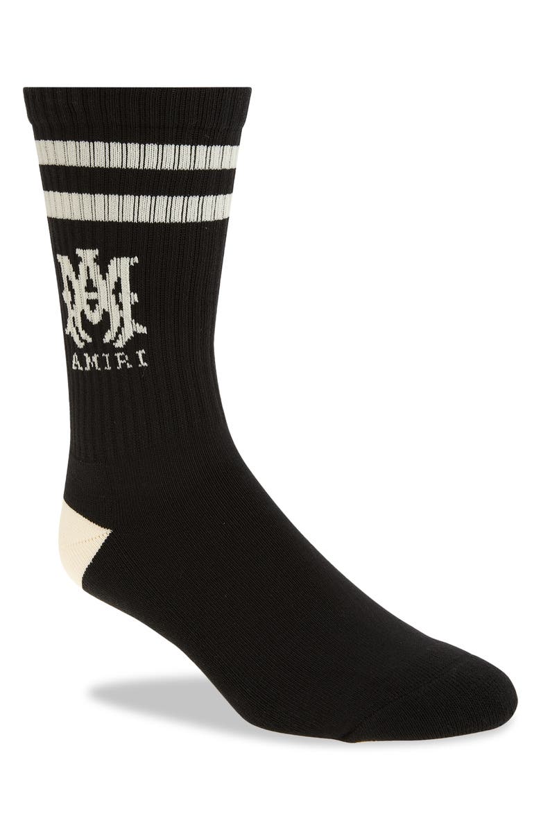 AMIRI MA Stripe Crew Socks, Main, color, Black