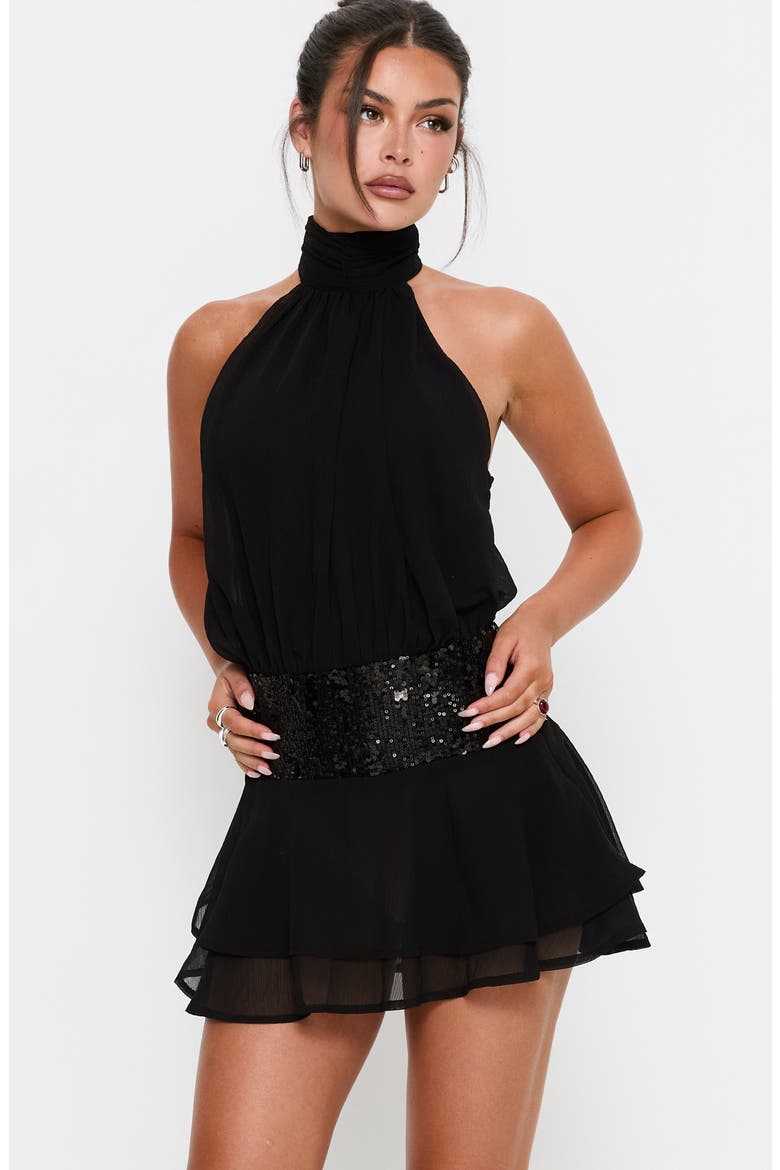 Zenayda Sequin Open Back Drop Waist Minidress, Alternate, color, BLACK