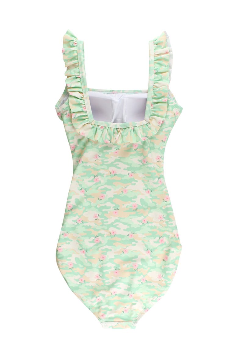 UPF50+ Women's Ruffle One Piece Swimsuit, Alternate, color, Sage Blossom Camo