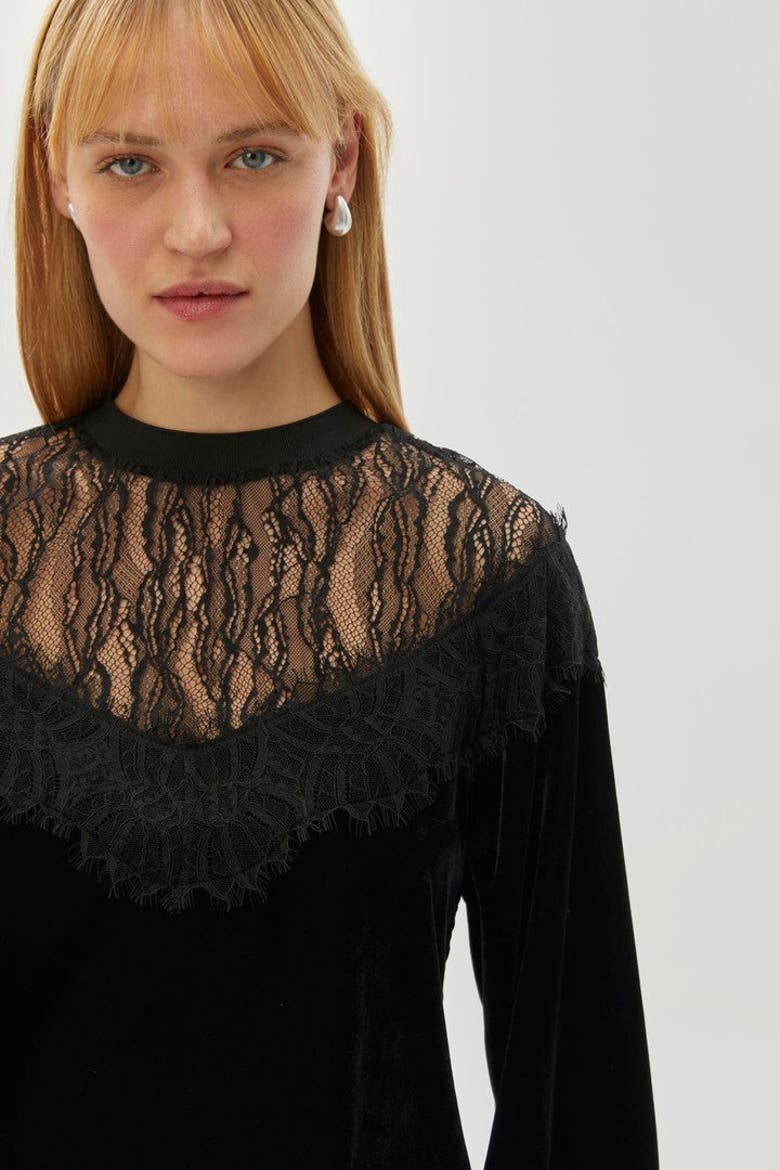 Blake Velvet And Tulle Blouse, Alternate, color, BLACK