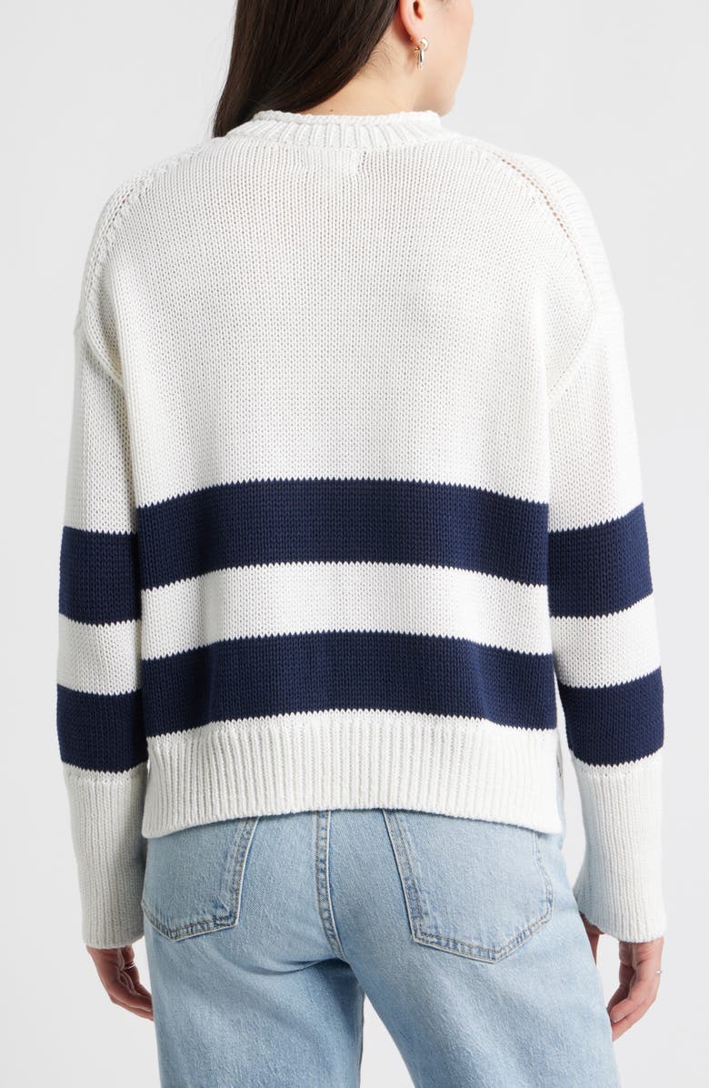 Caslon<sup>®</sup> Stripe Roll Neck Cotton Sweater, Alternate, color, White- Navy Placed Stripe
