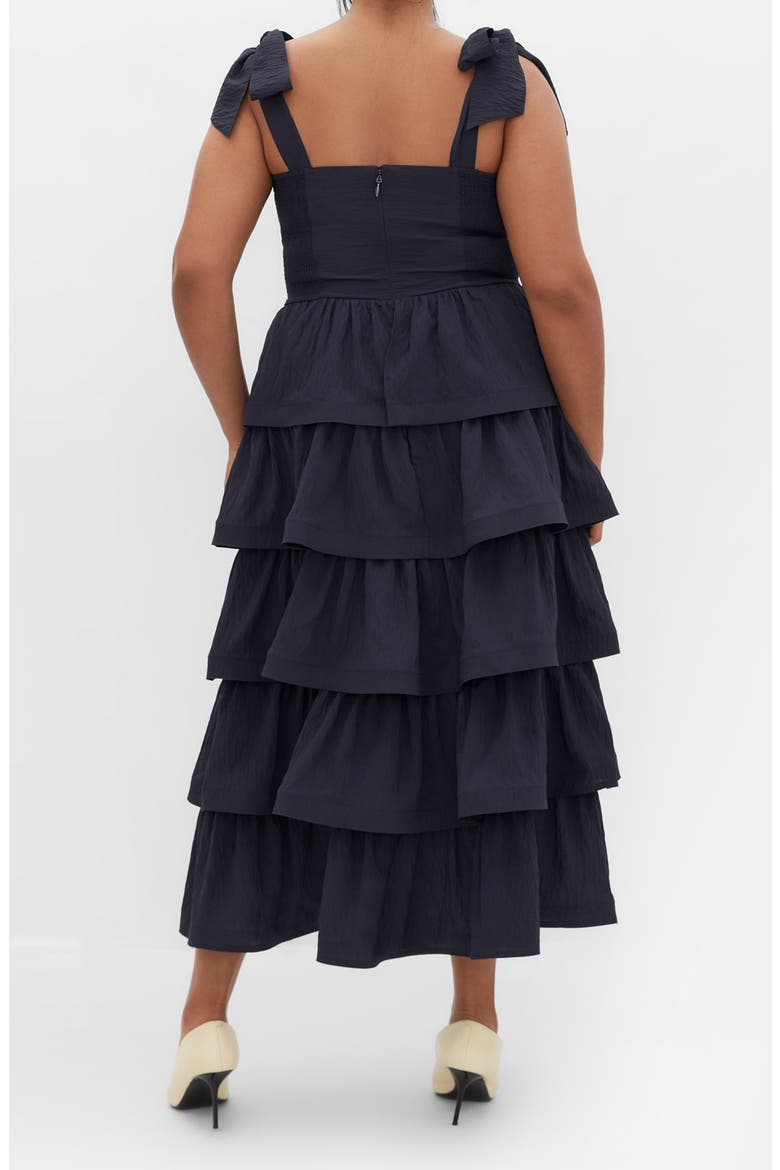 Elina Tie Strap Tiered Midi Dress, Alternate, color, NAVY