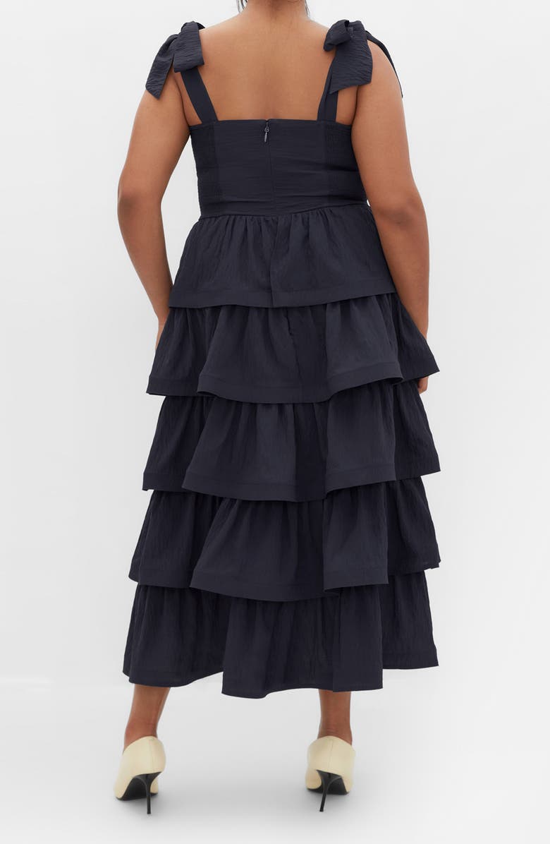 City Chic Elina Tie Strap Tiered Midi Dress, Alternate, color, Navy