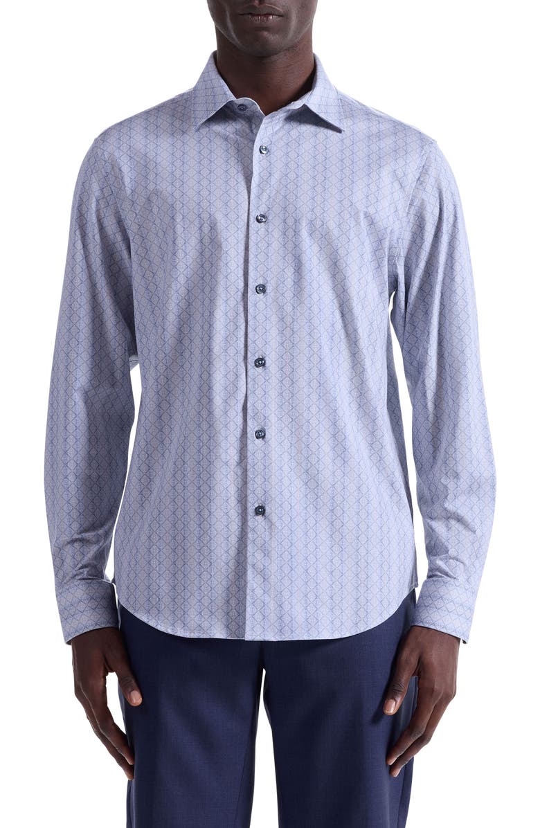 Bugatchi James OoohCotton<sup>®</sup> Mosaic Print Button-Up Shirt, Main, color, Sand