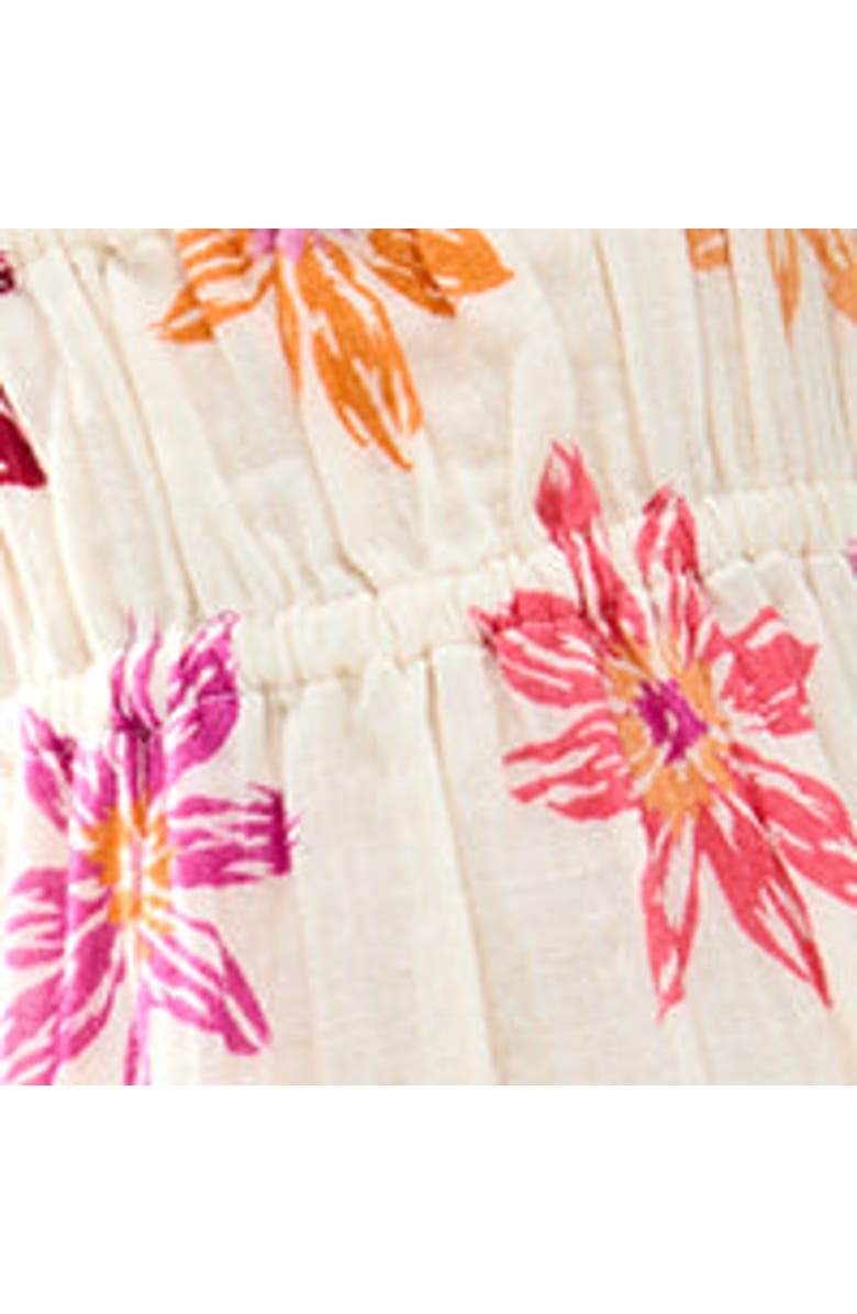 Raffya Kids Flora Gathered Hand Drawn Floral Print Dress, Alternate, color, Ecru