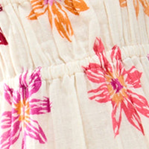 Raffya Kids Flora Gathered Hand Drawn Floral Print Dress In Sand