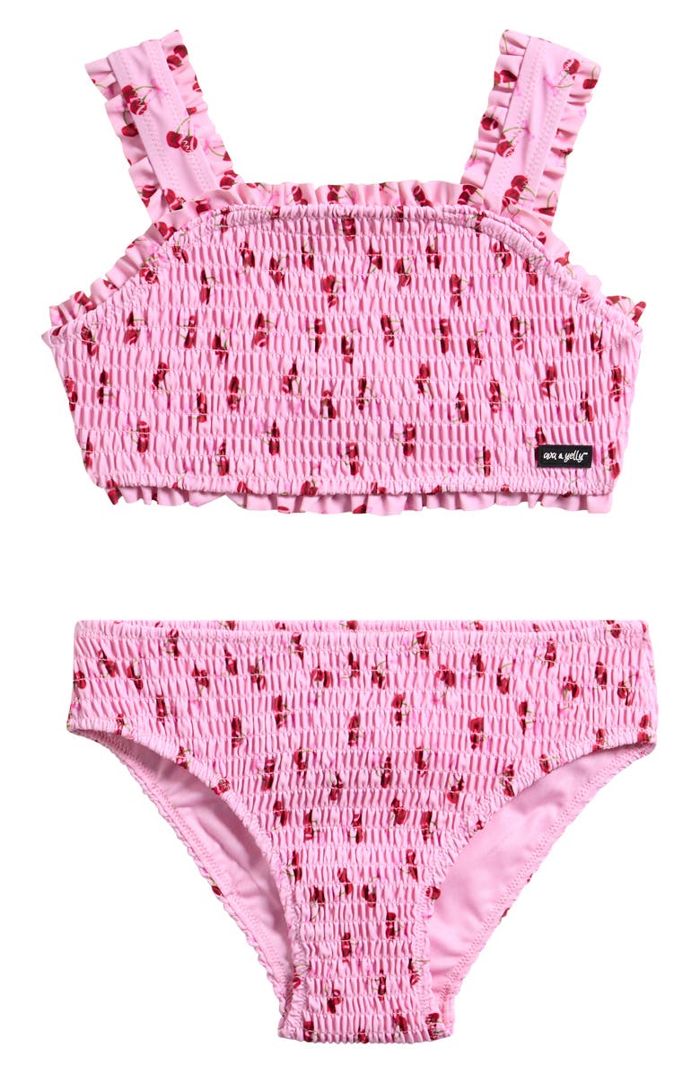 Ava & Yelly Kids' Cherry Smocked Two-Piece Swimsuit, Main, color,