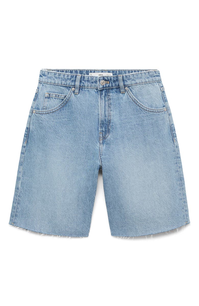 MANGO Fray Hem Denim Bermuda Shorts, Alternate, color, Medium Blue