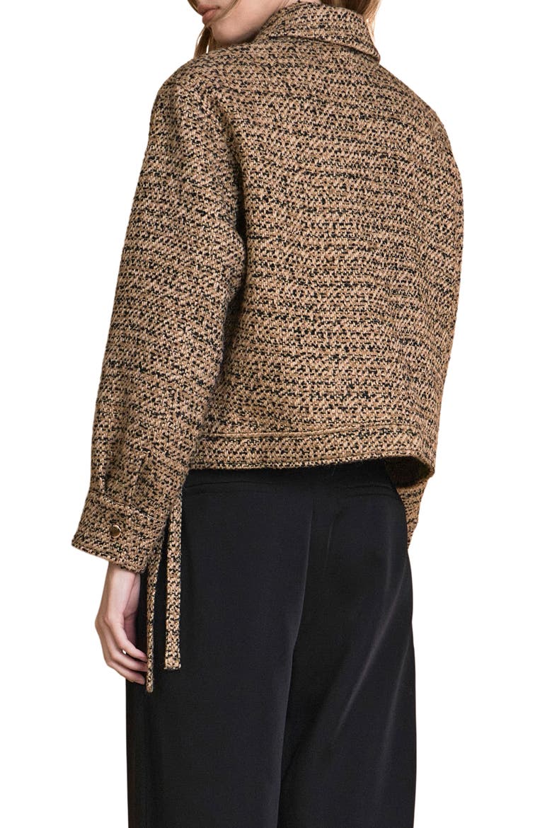 Side Tie Crop Tweed Jacket, Alternate, color, BROWN/ BLACK