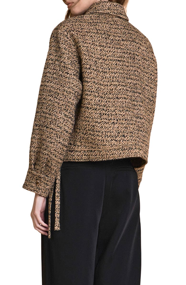Endless Rose Side Tie Crop Tweed Jacket, Alternate, color, Brown/ Black