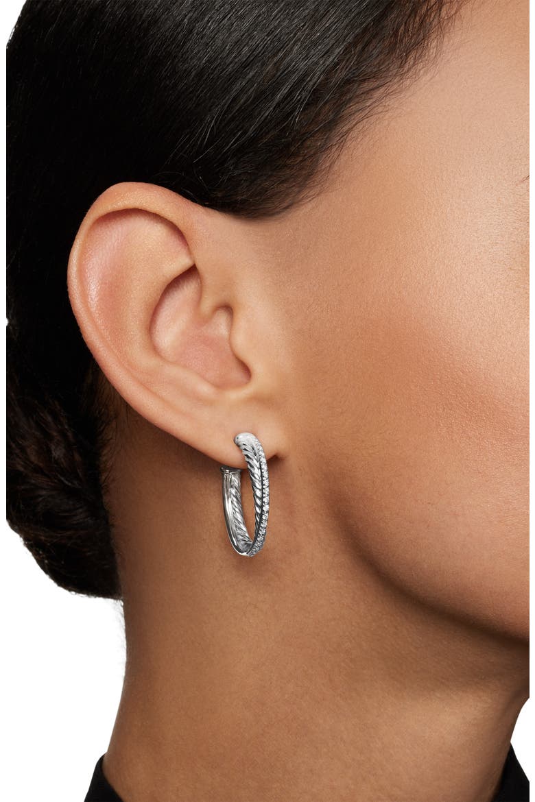 Crossover Medium Hoop Earrings with Diamonds, Alternate, color, SILVER/ DIAMOND