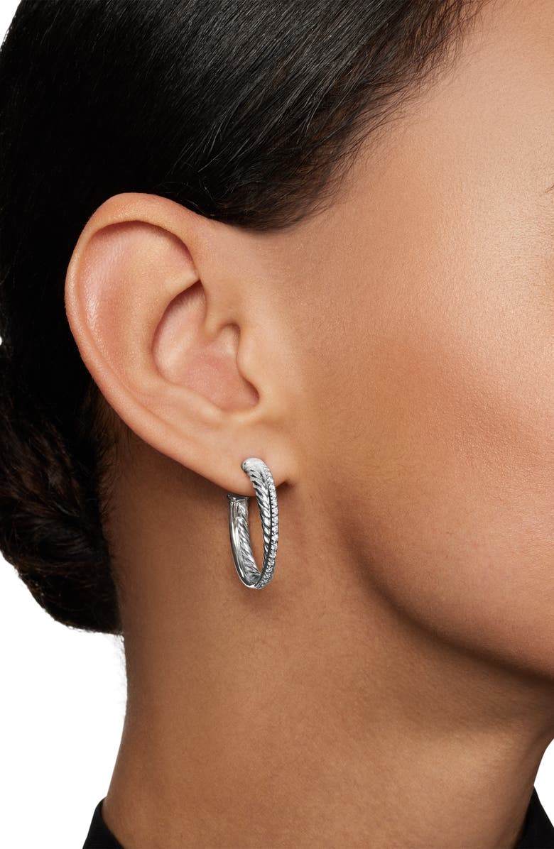 David Yurman Crossover Medium Hoop Earrings with Diamonds, Alternate, color, Silver/ Diamond