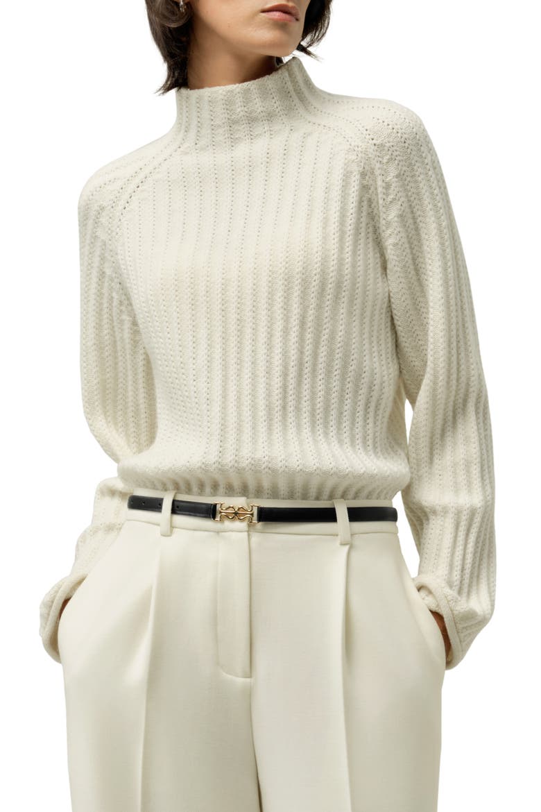 Women's Pointelle Mock Neck Sweater, Main, color, White