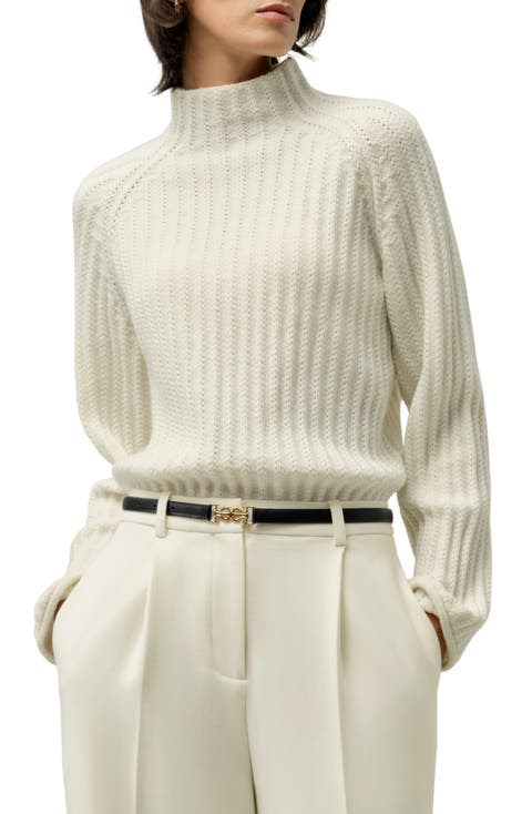 Pointelle Mock Neck Sweater