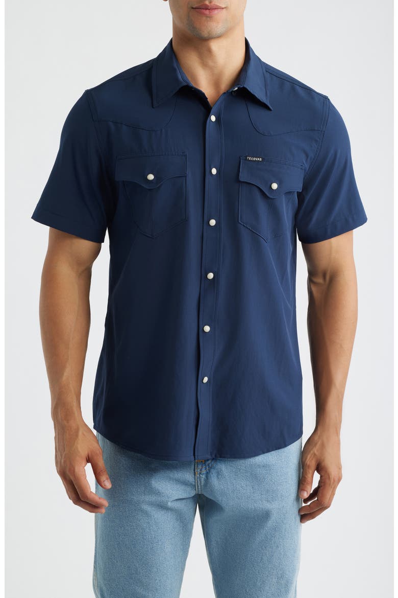 Performance Western Short Sleeve Button-Up Shirt, Main, color, NAVY