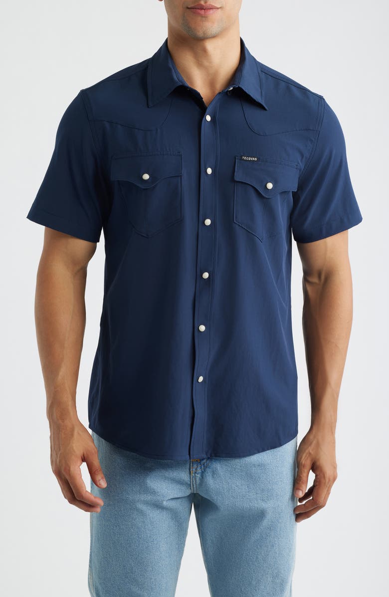 Tecovas Performance Western Short Sleeve Button-Up Shirt, Main, color, Navy