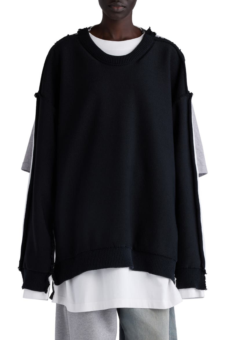 Hybrid Oversize Sweater, Main, color, BLACK/ WHITE/ GREY