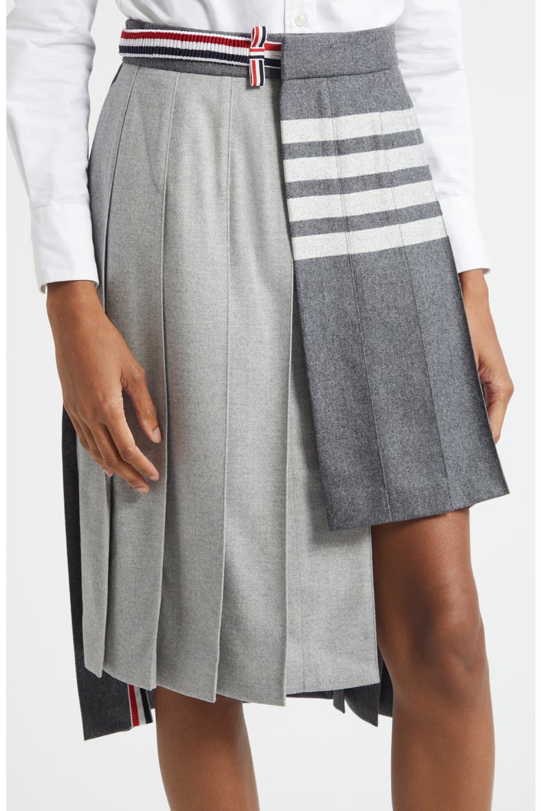 Pleated Asymmetric Mixed Media Wrap Skirt, Alternate, color, MEDIUM GREY
