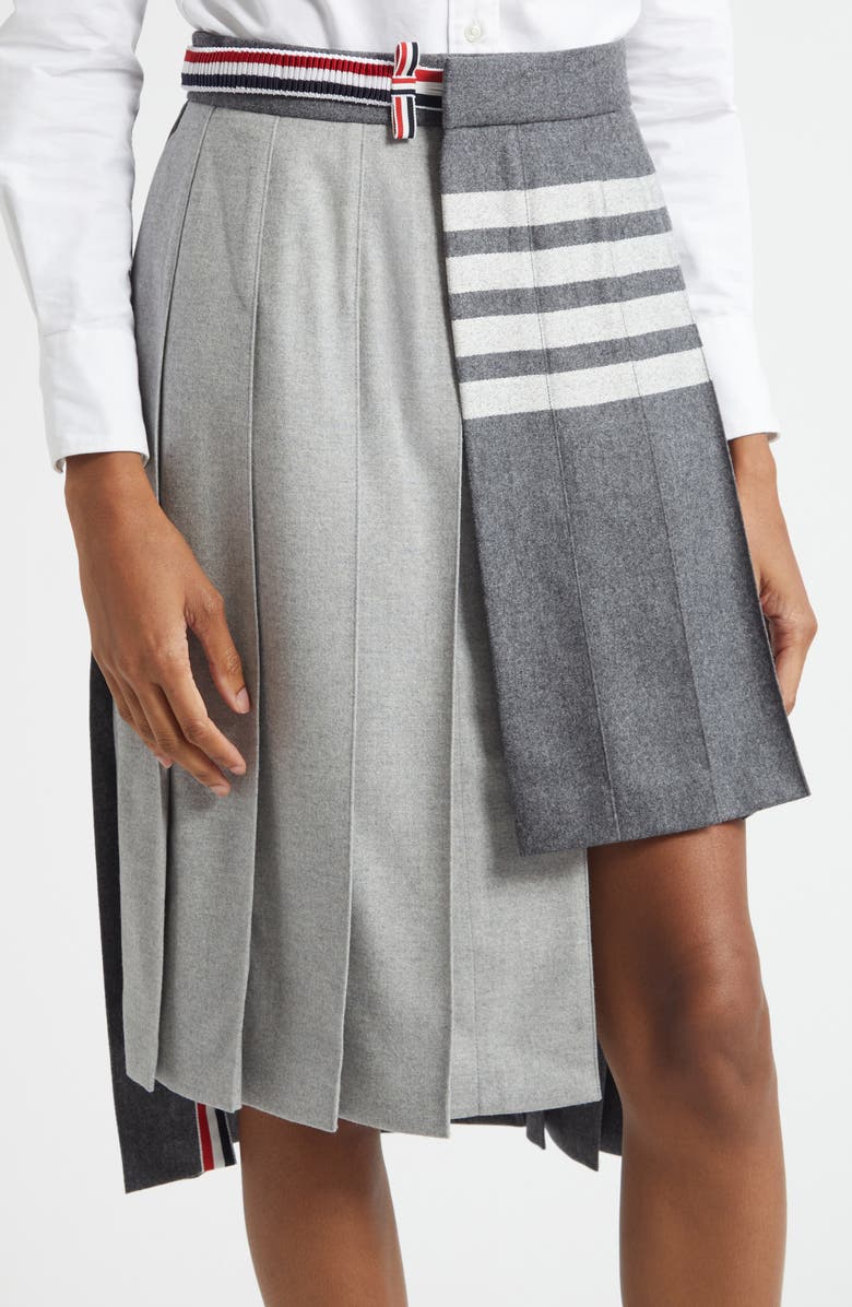 Thom Browne Pleated Asymmetric Mixed Media Wrap Skirt, Alternate, color, Medium Grey