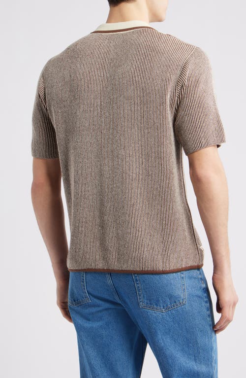 Percival Teramo Knit Short Sleeve Snap Up Shirt In Brown/ecru