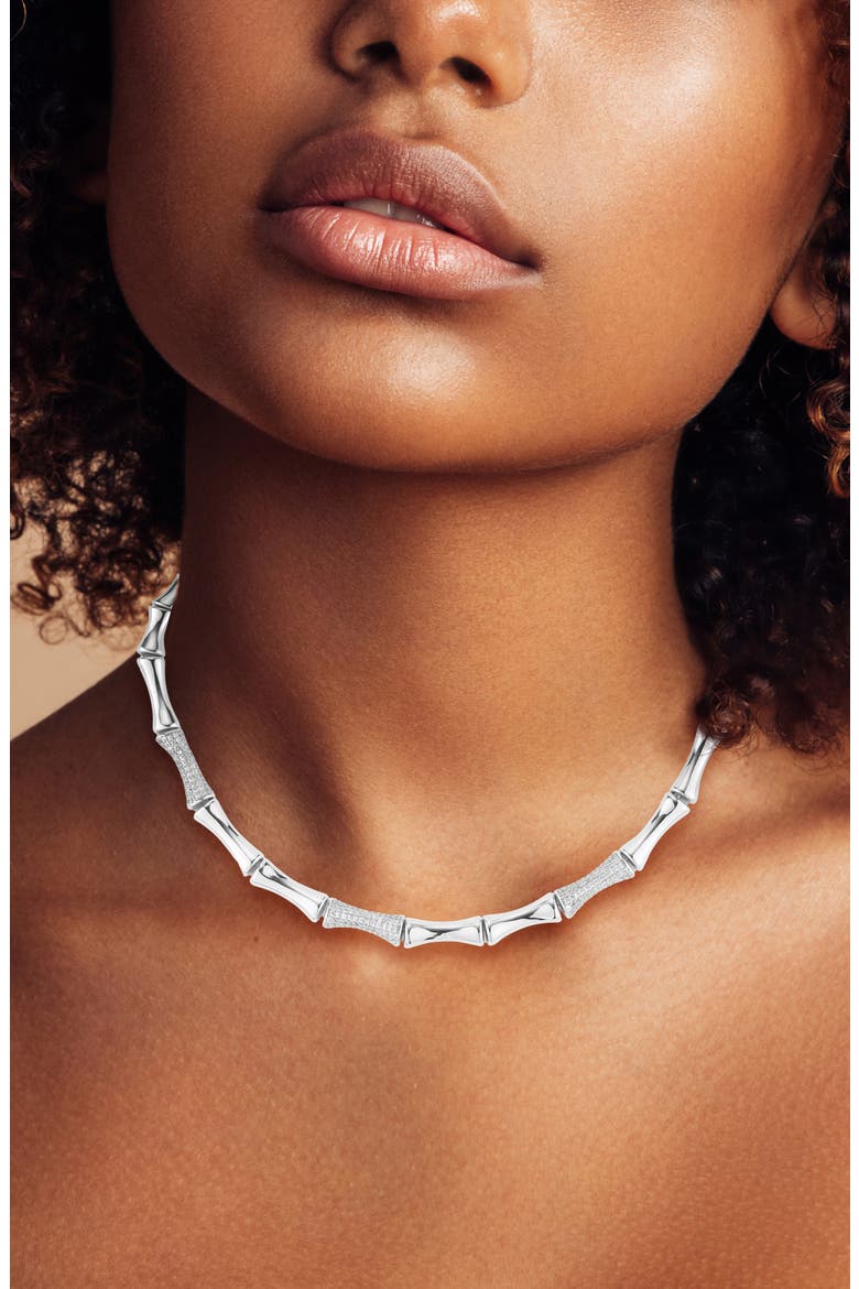Bamboo Cubic Zirconia Necklace, Alternate, color, SILVER