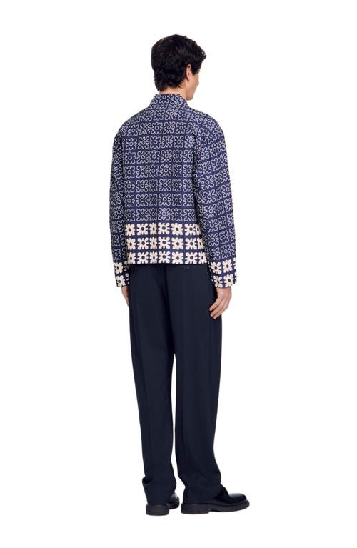 Sandro Jacket With Floral Motif In Midnight Blue