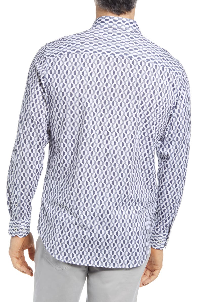 Bugatchi Tech Geometric Knit Stretch Cotton Button-Up Shirt, Alternate, color, 