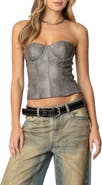 EDIKTED Sulivan Strapless Faux Leather Crop Top