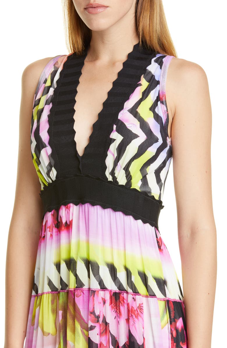 Fuzzi Floral Print Zigzag Midi Dress, Alternate, color,