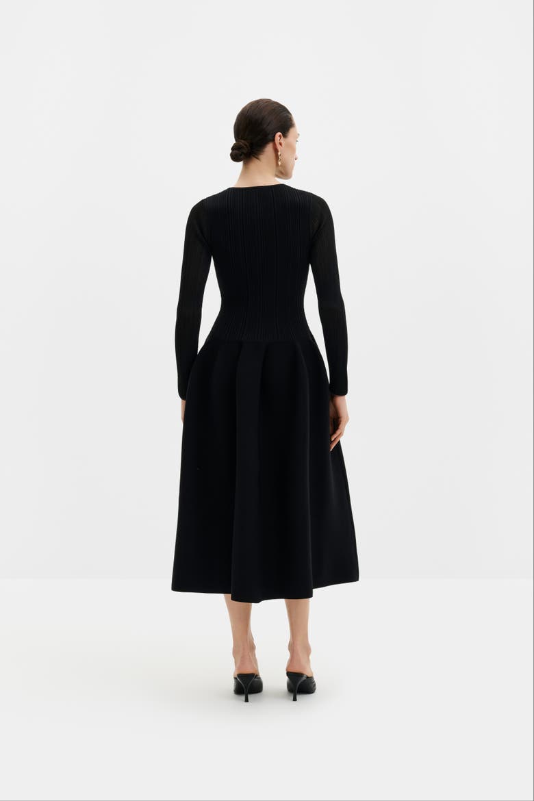 Elona Voluminous Knitted Midi Dress, Alternate, color, Black