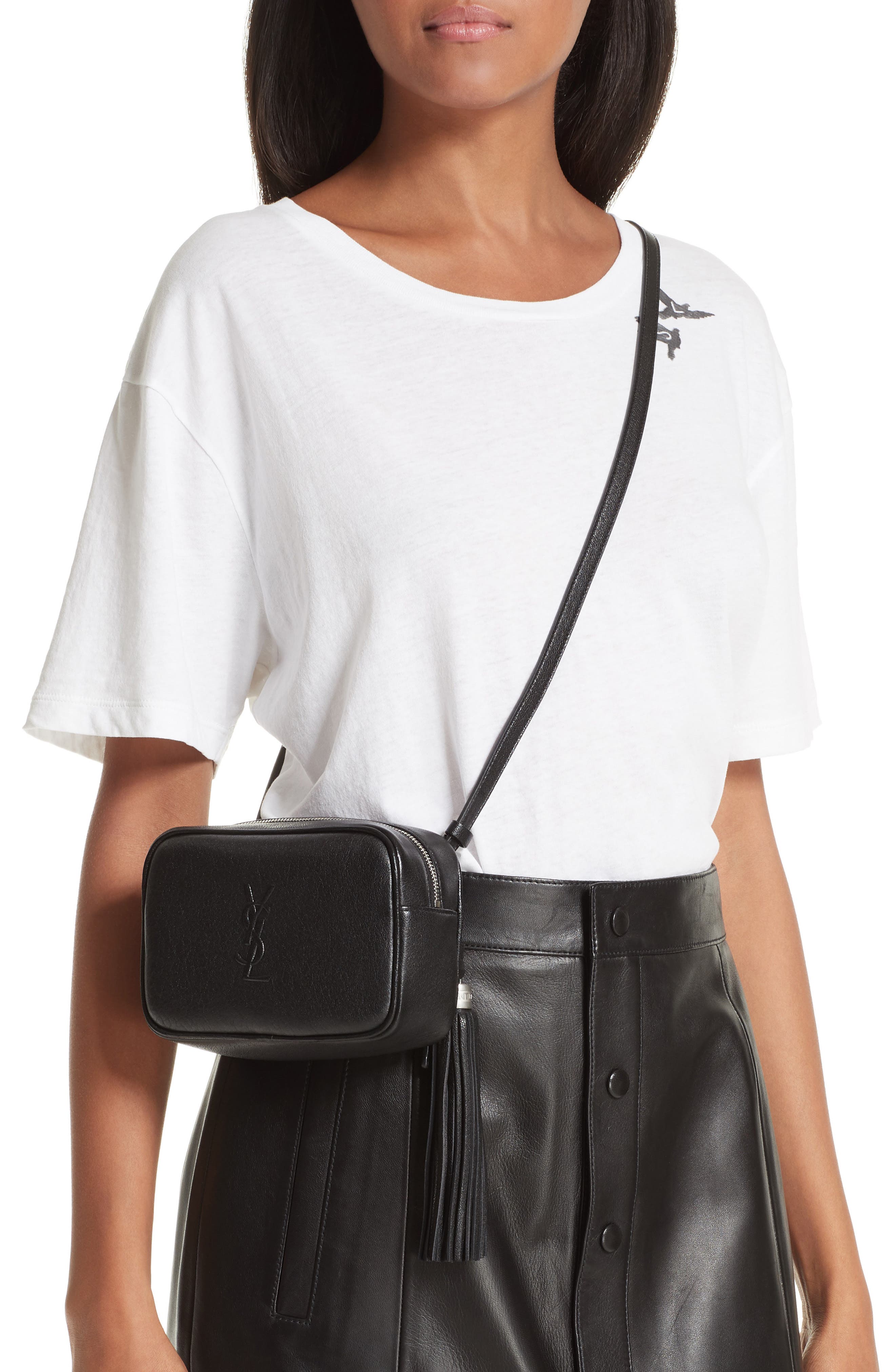Saint Laurent Loulou Tassel Leather Belt Bag, Alternate, color, 
