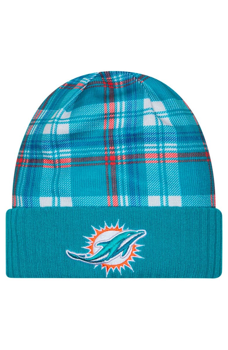 New Era Men's New Era  Aqua Miami Dolphins Sideline Statement Cuffed Knit Hat, Main, color, Aqua