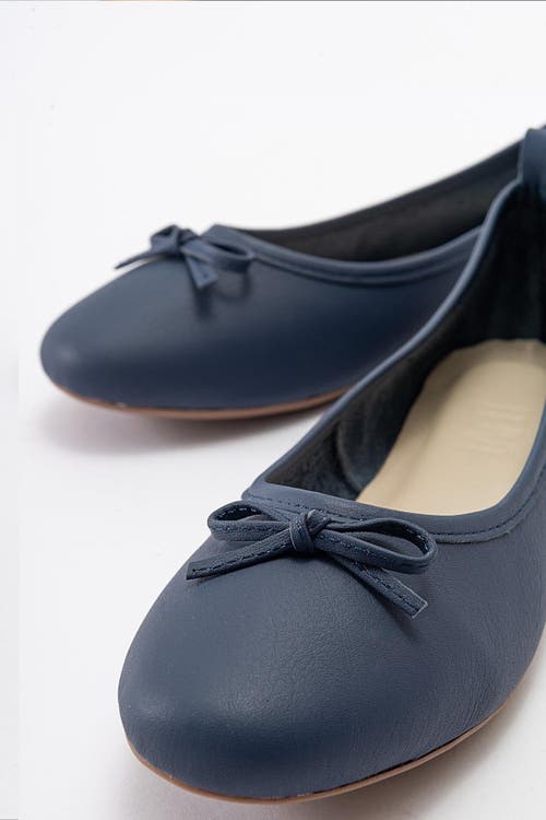 Forever & Always Shoes Florence Leather Ballerina Flats In Navy Blue Leather